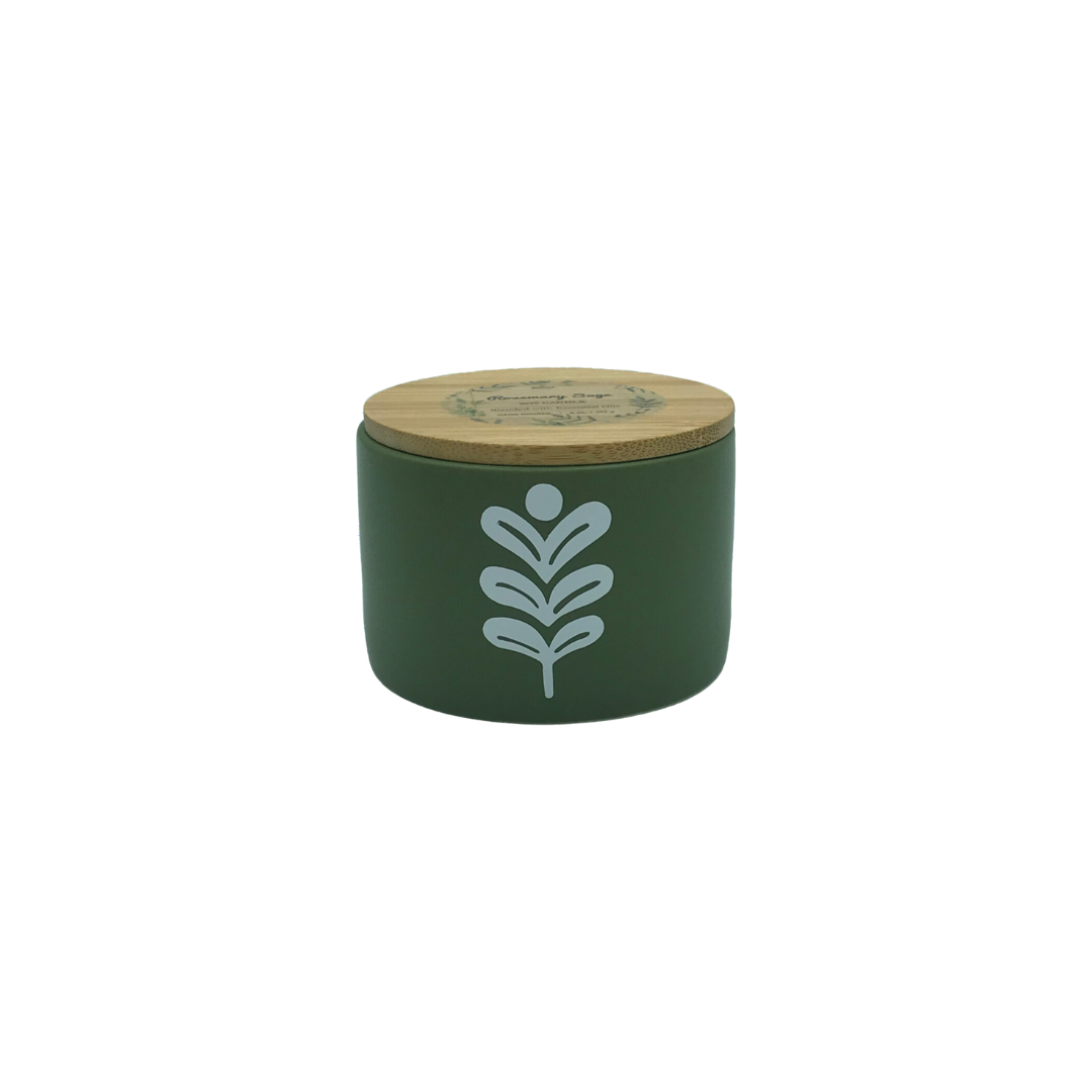 Rosemary Sage Soy Candle - 6 oz Ceramic Jar, Cotton Wick | Terreux Mind