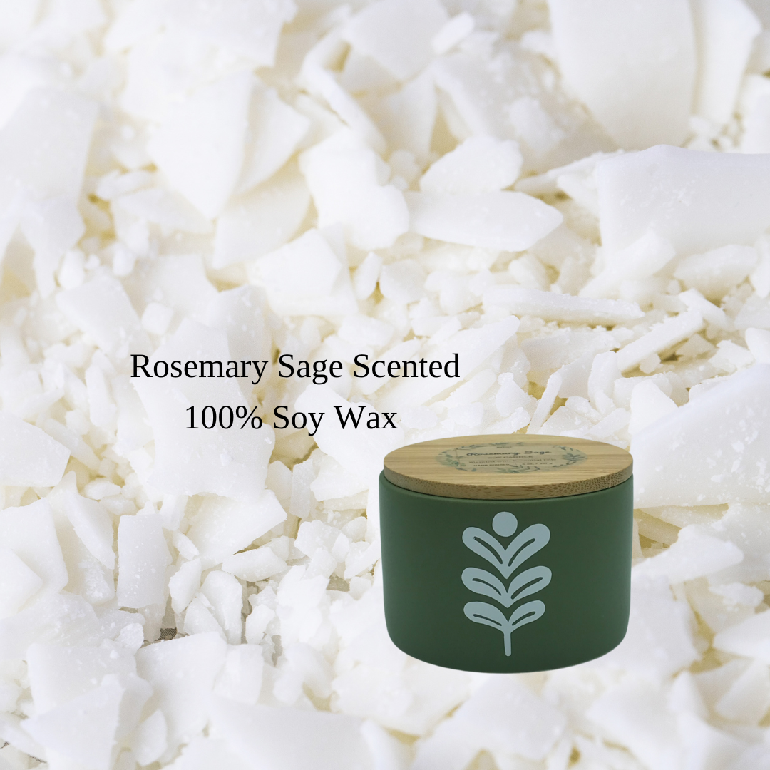 Rosemary Sage Soy Candle - 6 oz Ceramic Jar, Cotton Wick | Terreux Mind