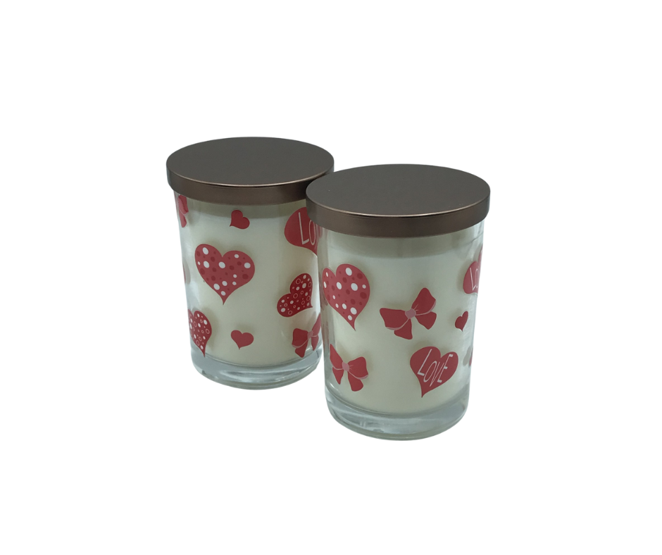 Valentine Gift Set - 2 Pack 7.5 oz Hand Poured Scented Candles by Terreux Mind, featuring red heart and bow designs.