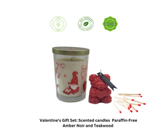 Valentine Gift Set - 2 Pack 7.5 oz Hand Poured Scented Candles featuring a teddy bear candle, matches, and a gnome-themed design for a romantic experience.