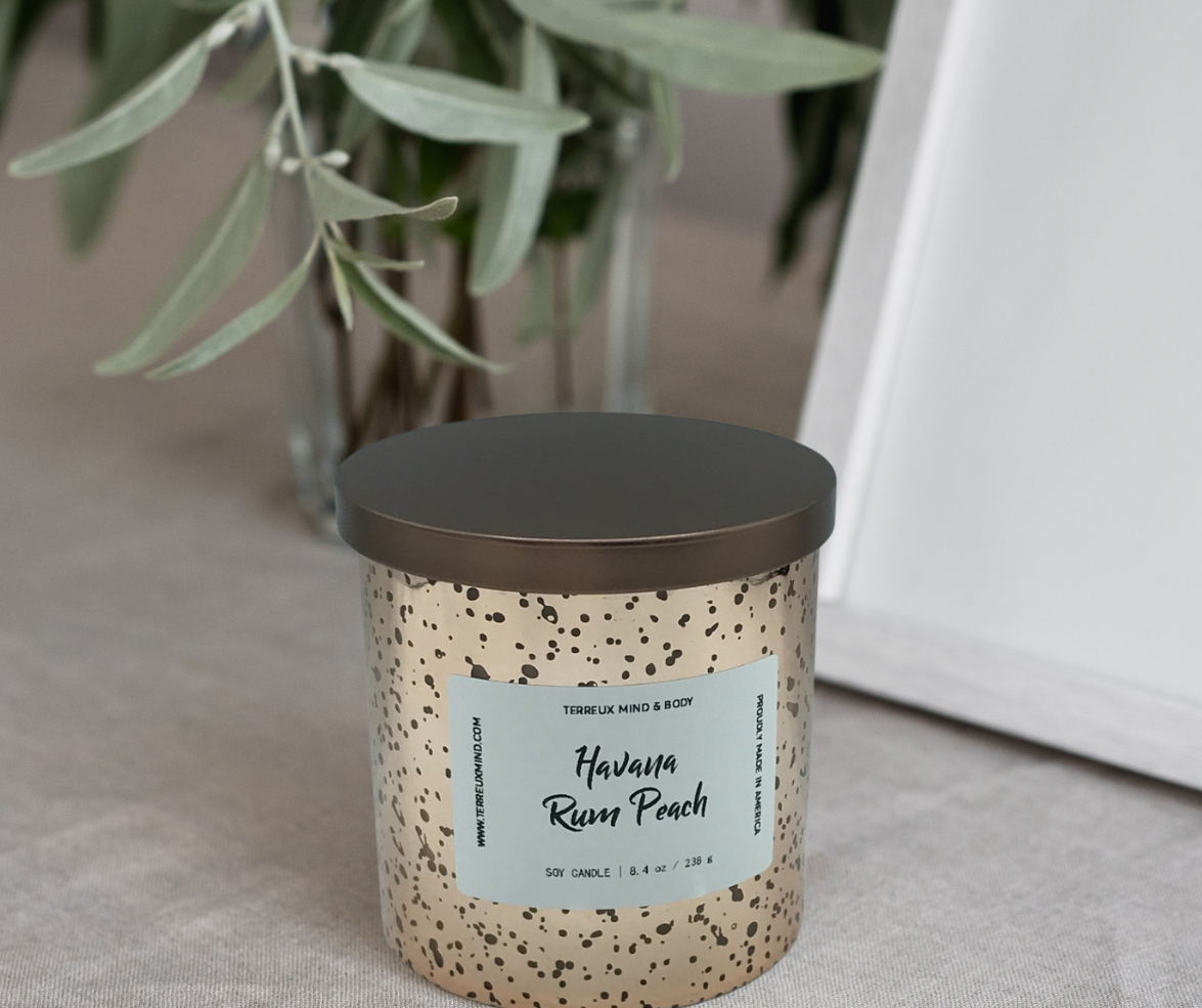 Hand Poured Soy Candle - 8 oz Elegant Cooper Jar, Clean- Burning Soy | Terreux Mind