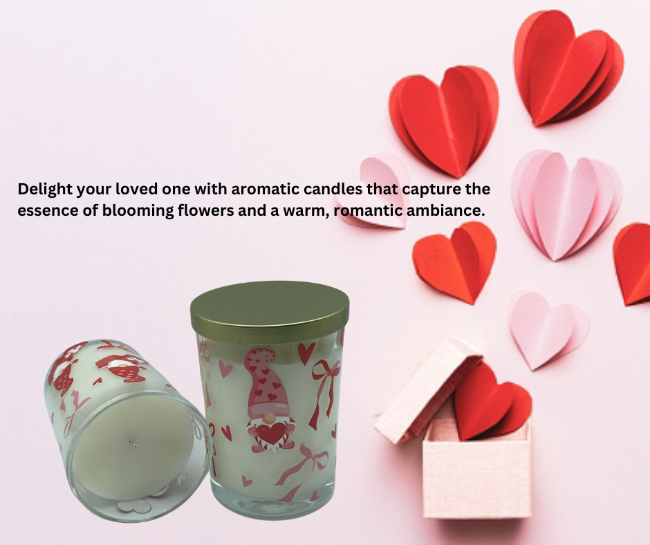 Valentine Gift Set - 2 Pack 7.5 oz, Hand Poured Scented Candles by Terreux Mind, featuring a gnome design and heart-themed packaging.