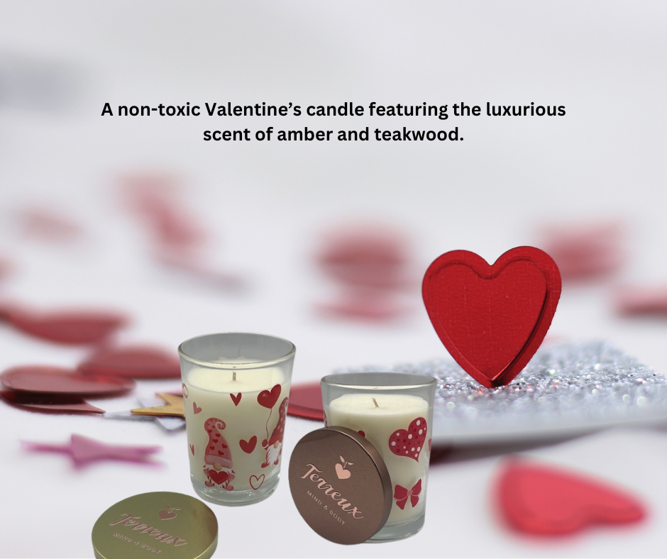 Valentine Gift Set featuring two hand-poured scented candles by Terreux Mind, including a heart-shaped candle, perfect for a romantic ambiance.