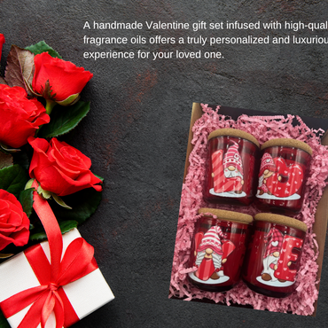 Romantic Candle Gift Set - 4 Pack, 3.5 oz Red Jars, Valentine Gnome | Terreux Mind