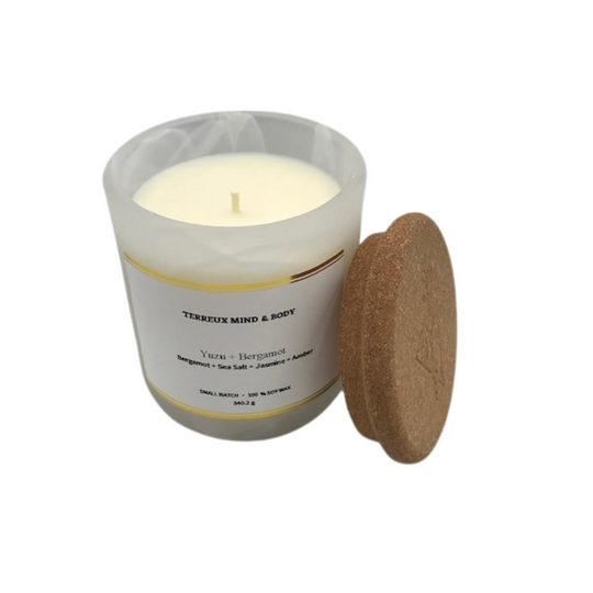 Citrus & Bergamot Soy Candle - 8.5 oz Frosted Glass, Cotton Wick | Terreux Mind